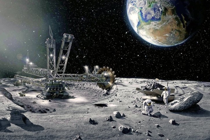 Exploitation minière de la Lune, une vision d’artiste qui pourrait devenir réalité d’ici une à deux décennies.  © Erik Almas/ESA/DR