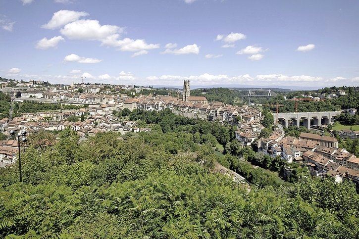 Le point de vue: la Basse-Ville de Fribourg depuis Lorette